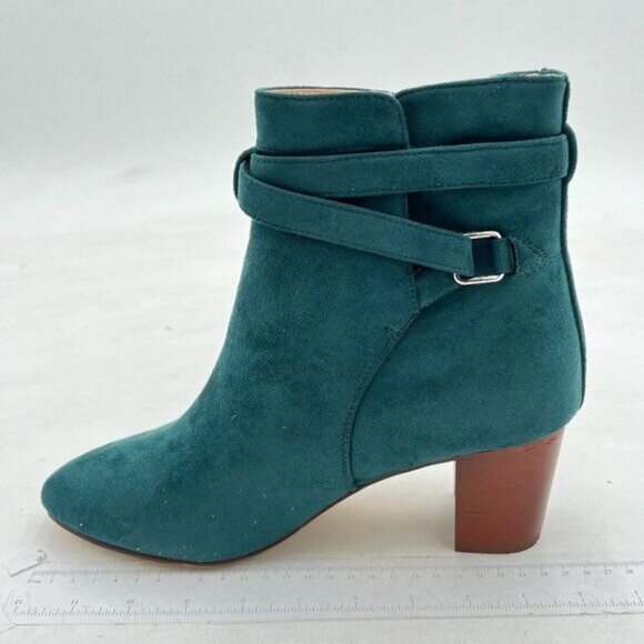 Womens Buckler Suede Casual Round Toe Chunky Low Heel Ankle High Boots Blue - Picture 1 of 6